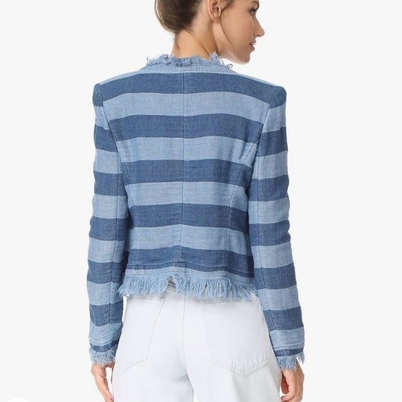 AG Adriano Goldschmied Blazer The Capucine Jacket Blue Stripe Crop Fray Hem XS - Picture 2 of 15